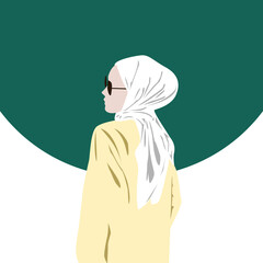 Fototapeta premium Illustration of beautiful Muslim woman wearing hijab and glasses.