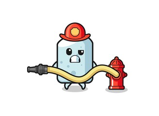 Fototapeta na wymiar chalk cartoon as firefighter mascot with water hose
