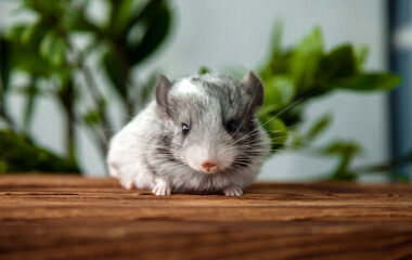 Our little gray chinchilla looking at the camera, portrait