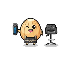 almond barbershop is holding a trimer