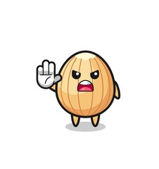 almond character doing stop gesture