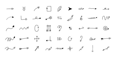 A collection of hand-drawn arrow illustrations. variety of cute arrows for design elements.
