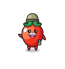cute chili pepper as veteran cartoon