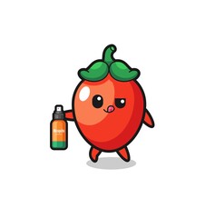 cute chili pepper holding mosquito repellent