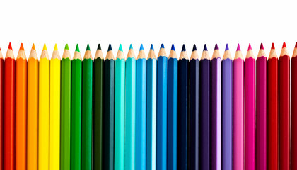 A row of colorful pencils on white background