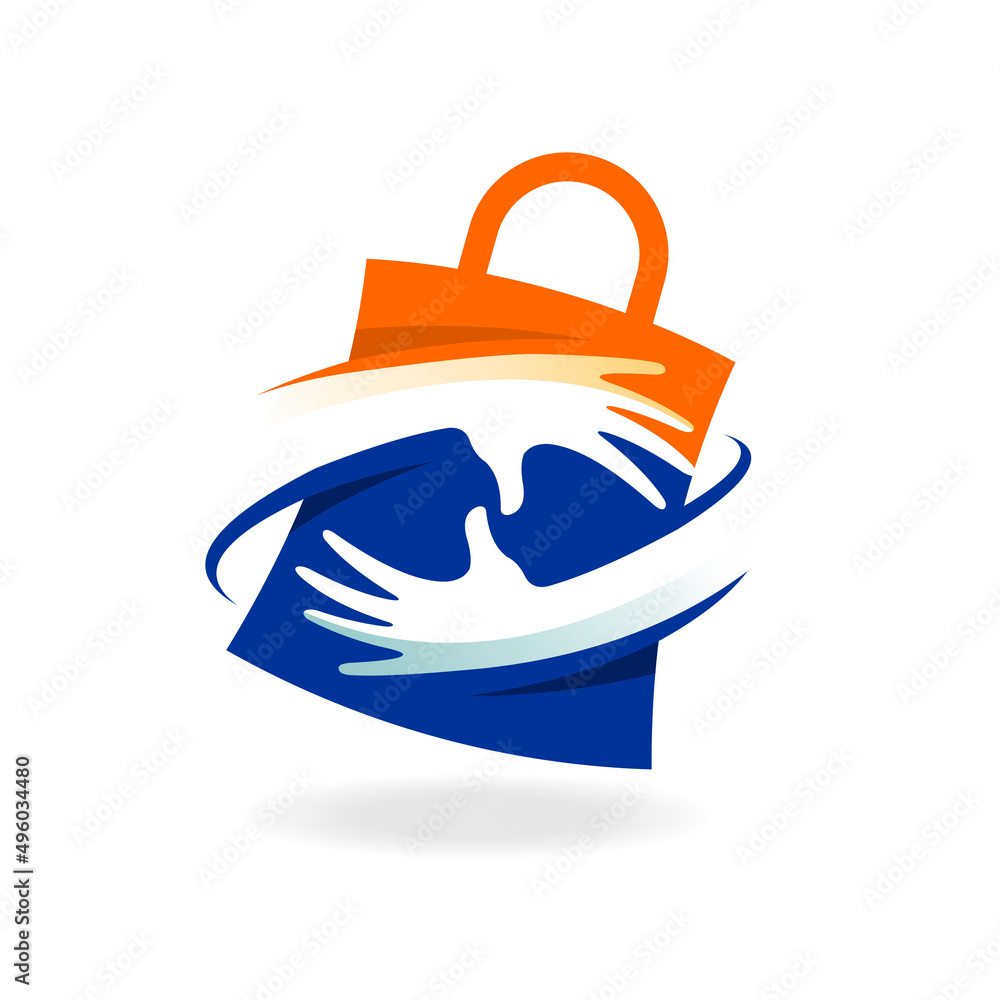 Sticker shop logo with hand concept