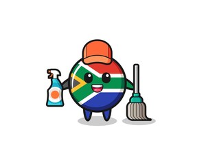 cute south africa flag character as cleaning services mascot