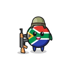 Naklejka premium cute south africa flag mascot as a soldier