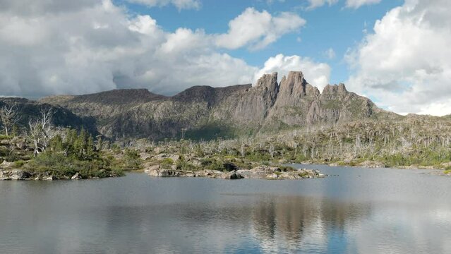 mid afternoon view of mt geryon and lake elysia at the labyrinth in cradle mountain-lake st clair national park of tasmania, australia