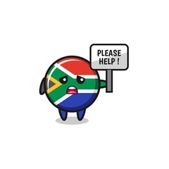 Fototapeta na wymiar cute south africa flag hold the please help banner