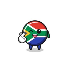 Fototapeta na wymiar south africa flag character doing Korean finger heart