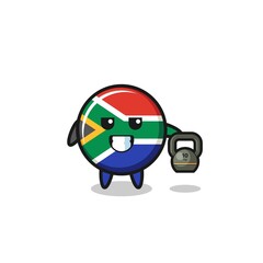 Obraz na płótnie Canvas south africa flag mascot lifting kettlebell in the gym