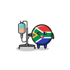 Obraz na płótnie Canvas cute south africa flag character standing with infusion pole