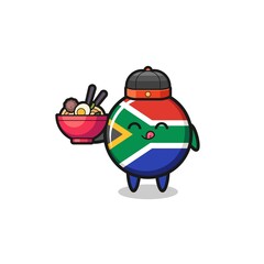 Obraz na płótnie Canvas south africa flag as Chinese chef mascot holding a noodle bowl