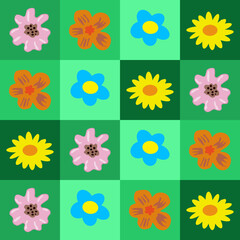 colorful flowers collection background. simple retro small flowers set seamless pattern.