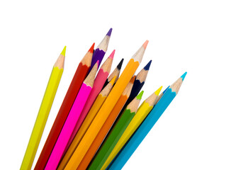 A bunch of colorful pencils on white background