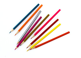 Color pencils on white background