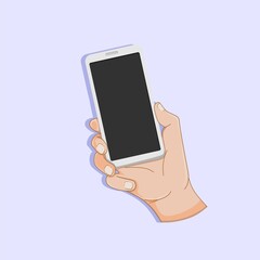 Mobile phone in hand vector icon illustration