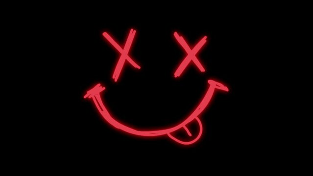 Animation red neon light mouth shape on black background.