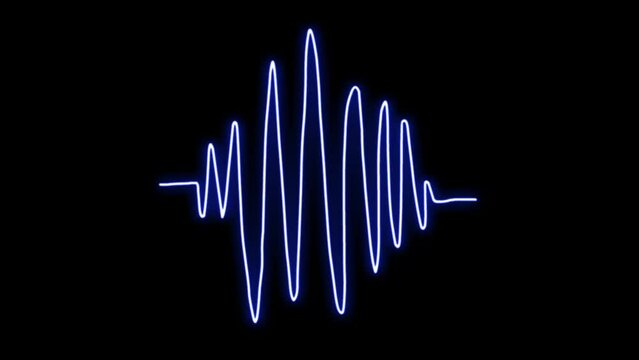 Animation blue neon light sound wave effect on black background.