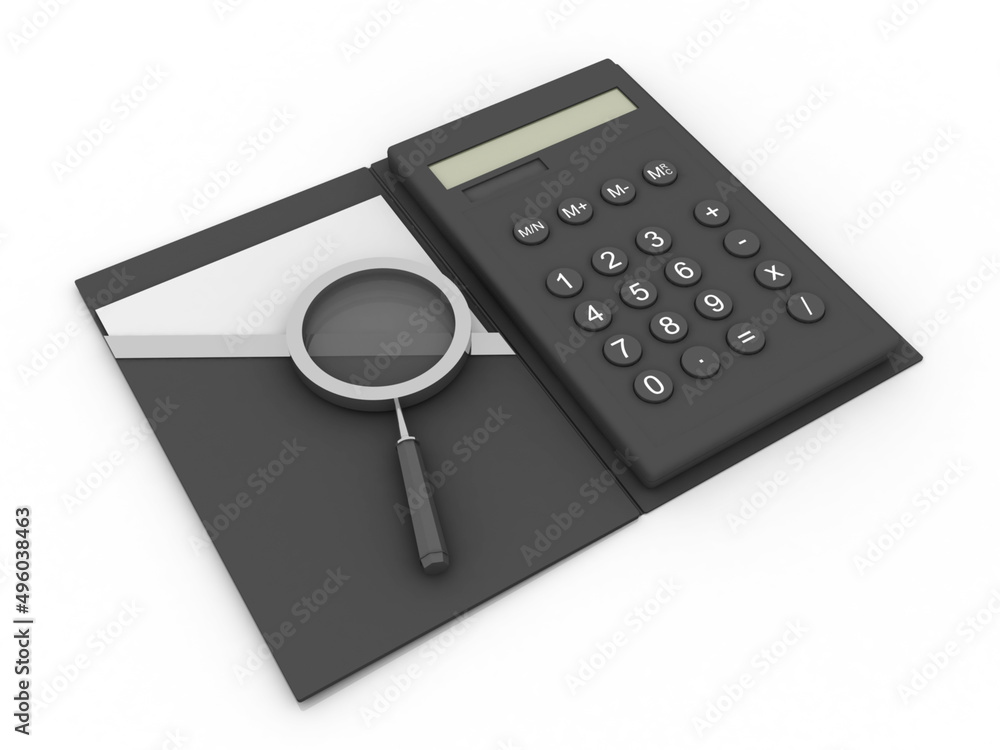 Poster 3d rendering lens in calculator