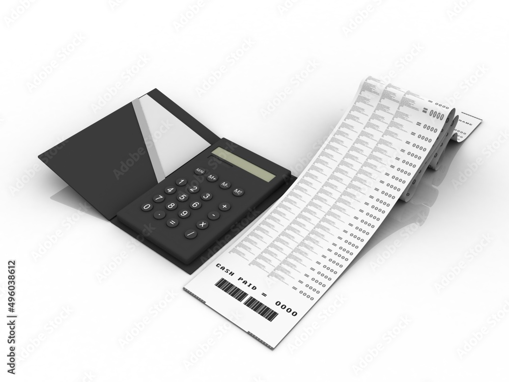 Poster 3d rendering calculator with bill