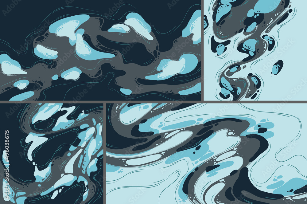 Poster abstract backgrounds with liquid blobs pattern, paint splashes and lines. vector creative banners wi