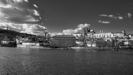 Prague the capital of the Czech Republic and the most beautiful city in Europe with beautiful churches temples in black and white design.