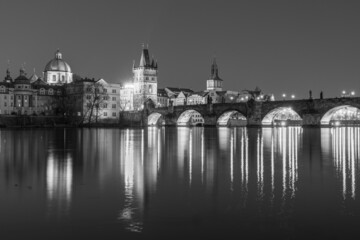 Fototapeta premium Prague the capital of the Czech Republic and the most beautiful city in Europe with beautiful churches temples in black and white design.