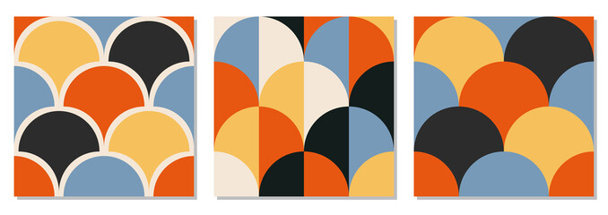 Obraz premium Set of trendy minimalist seamless pattern with abstract geometric composition