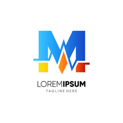 Letter M Health Pulse Logo Design Vector Icon Graphic Emblem Illustration 