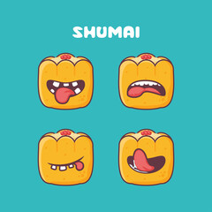 shumai cartoon. vector illustration of dim sum, chinese food, asian cuisine. with different mouth expressions