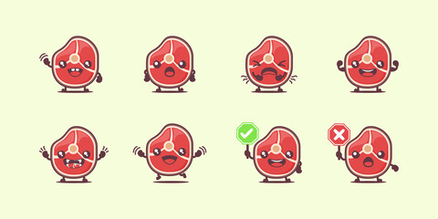 meat cartoon. fresh meat vector illustration. with different faces and expressions