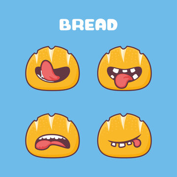 bread cartoon. food vector illustration. with different mouth expressions