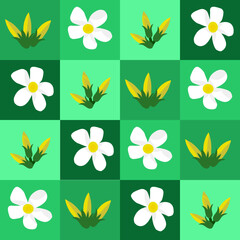 seamless tropical leaves. plumeria flowers in green square background for tile, wraping paper