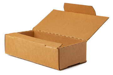 Open brown cardboard box isolated on white