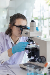 Scientists or researchers perform microscopic endoscopy to examine changes in the chemical reactions and degradation of cells, Lab experiments, Researchers scientist working analysis with test tube.