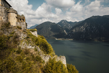 ruins and view of lake in the mountains