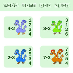 counting game with funny monsters. Preschool worksheet, kids activity sheet, printable worksheet
