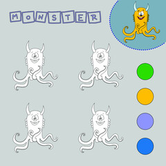 Coloring book of a colorful monsters.  Educational creative games for preschool children
