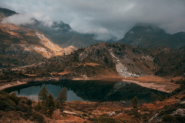 lake in the mountains with lake and clouds