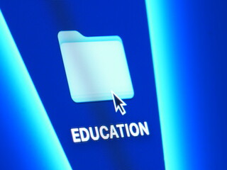 Education - macro shot of folder on computer desktop with mouse pointer - zooming in on screen pixels