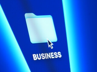 Business - macro shot of folder on computer desktop with mouse pointer - zooming in on screen pixels