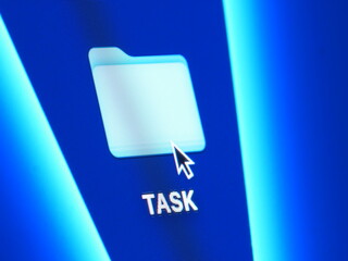 Task - macro shot of folder on computer desktop with mouse pointer - zooming in on screen pixels