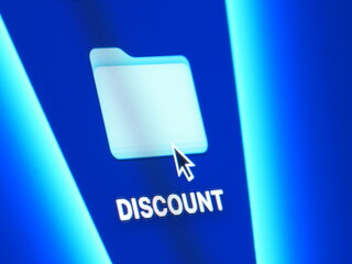 Discount - macro shot of folder on computer desktop with mouse pointer - zooming in on screen pixels
