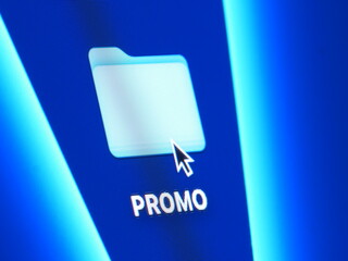 Promo - macro shot of folder on computer desktop with mouse pointer - zooming in on screen pixels