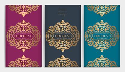 Luxury packaging design of chocolate bars. Vintage vector ornament template. Elegant, classic elements. Great for food, drink and other package types. Can be used for background and wallpaper.