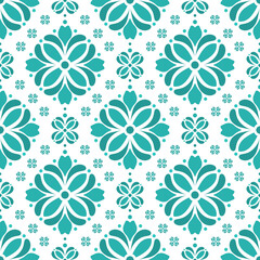 Turquoise and white luxury vector seamless pattern. Ornament, Traditional, Ethnic, Arabic, Turkish, Indian motifs. Great for fabric and textile, wallpaper, packaging design or any desired idea. 