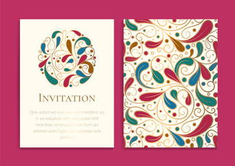 Colorful invitation card design with vector ornament pattern. Vintage template. Can be used for background and wallpaper. Elegant and classic vector elements great for decoration.