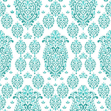 White and turquoise seamless pattern with floral mandala ornament. Traditional Arabic, Indian motifs. Great for fabric and textile, wallpaper, packaging or any desired idea.